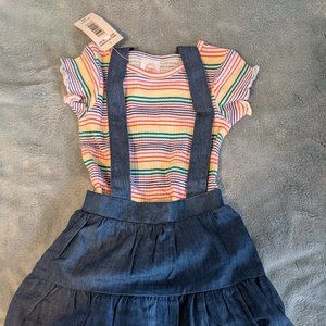 Wonder Nation 12M multi-color striped t-shirt with denim skirt